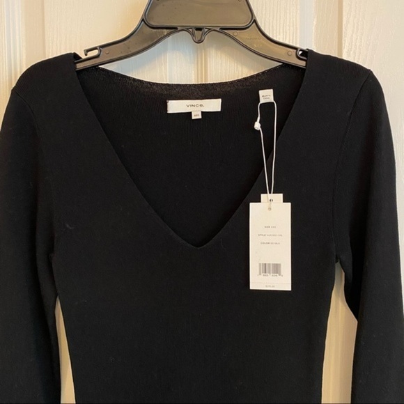 VINCE V-Neck Long Sleeve Dress in Black Size XXS - Picture 5 of 12
